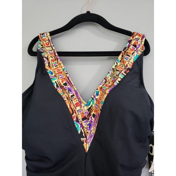 NEW Vintage Gabar Swimwear Womens 1 PC Swimsuit Size 10 Solid Black Retro 80s - Picture 6 of 11